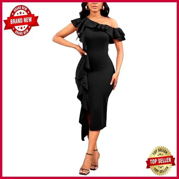 Elegant Vintage Pencil Dress Long Sleeve Peplum Work Formal Evening Wear - Picture 3 of 6